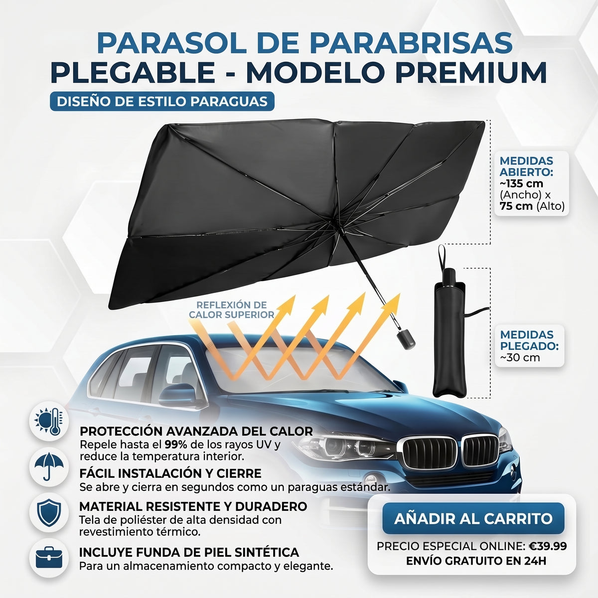 PARASOL PLEGABLE PARA PARABRISAS - Protección Solar para Auto