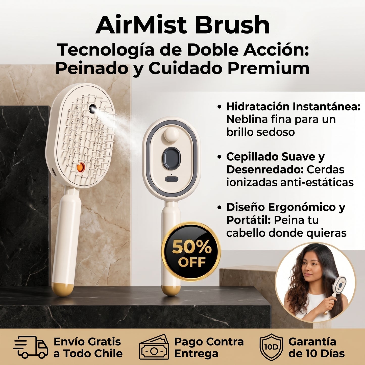 AirMist Brush - Desenreda Sin Tirones - Cabello más suave desde el primer uso