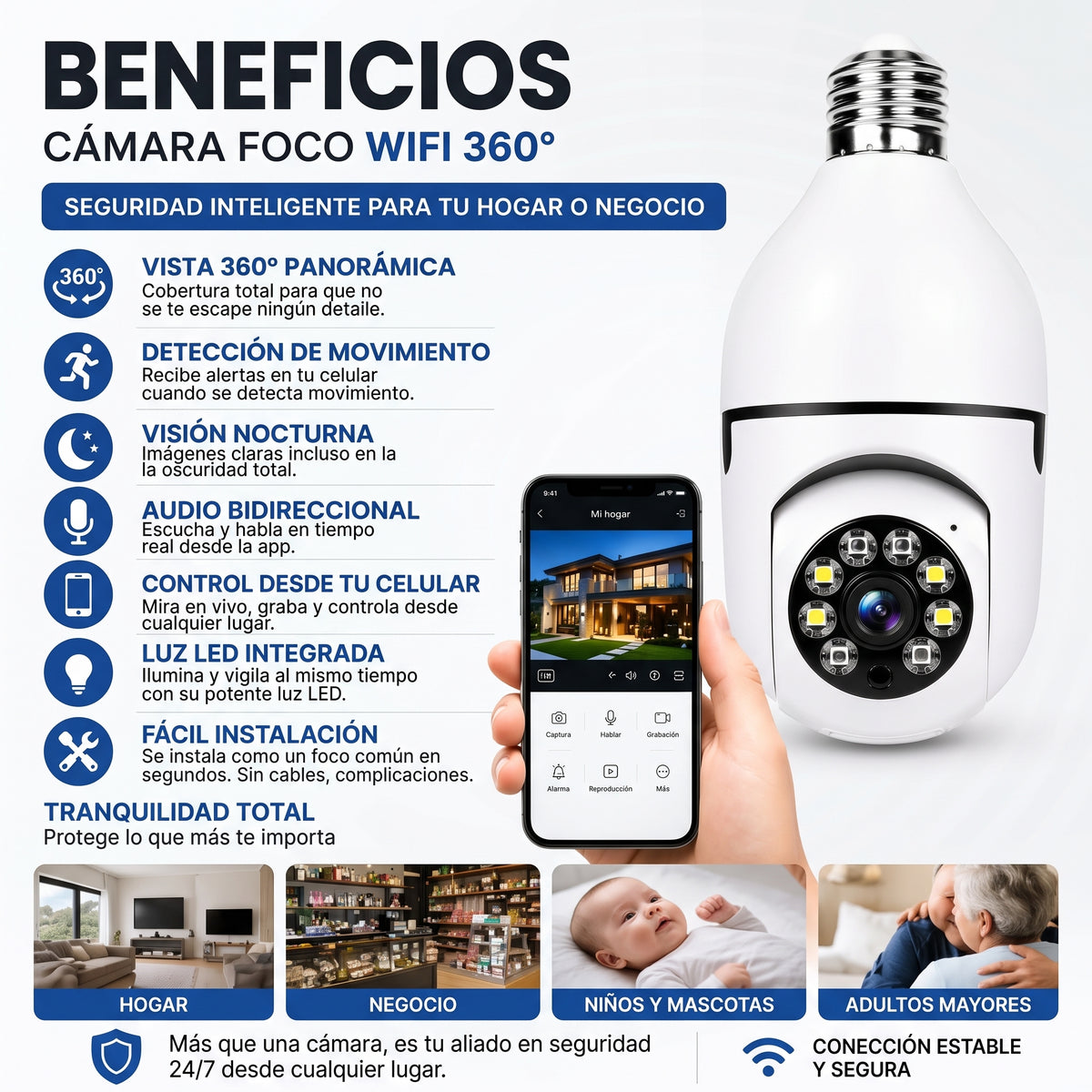 CÁMARA FOCO 360° - Monitoreo remoto - Controla tu espacio estés donde estés
