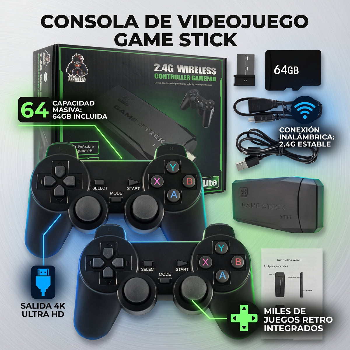 CONSOLA DE VIDEOJUEGO GAME STICK - Miles de juegos para disfrutar en familia