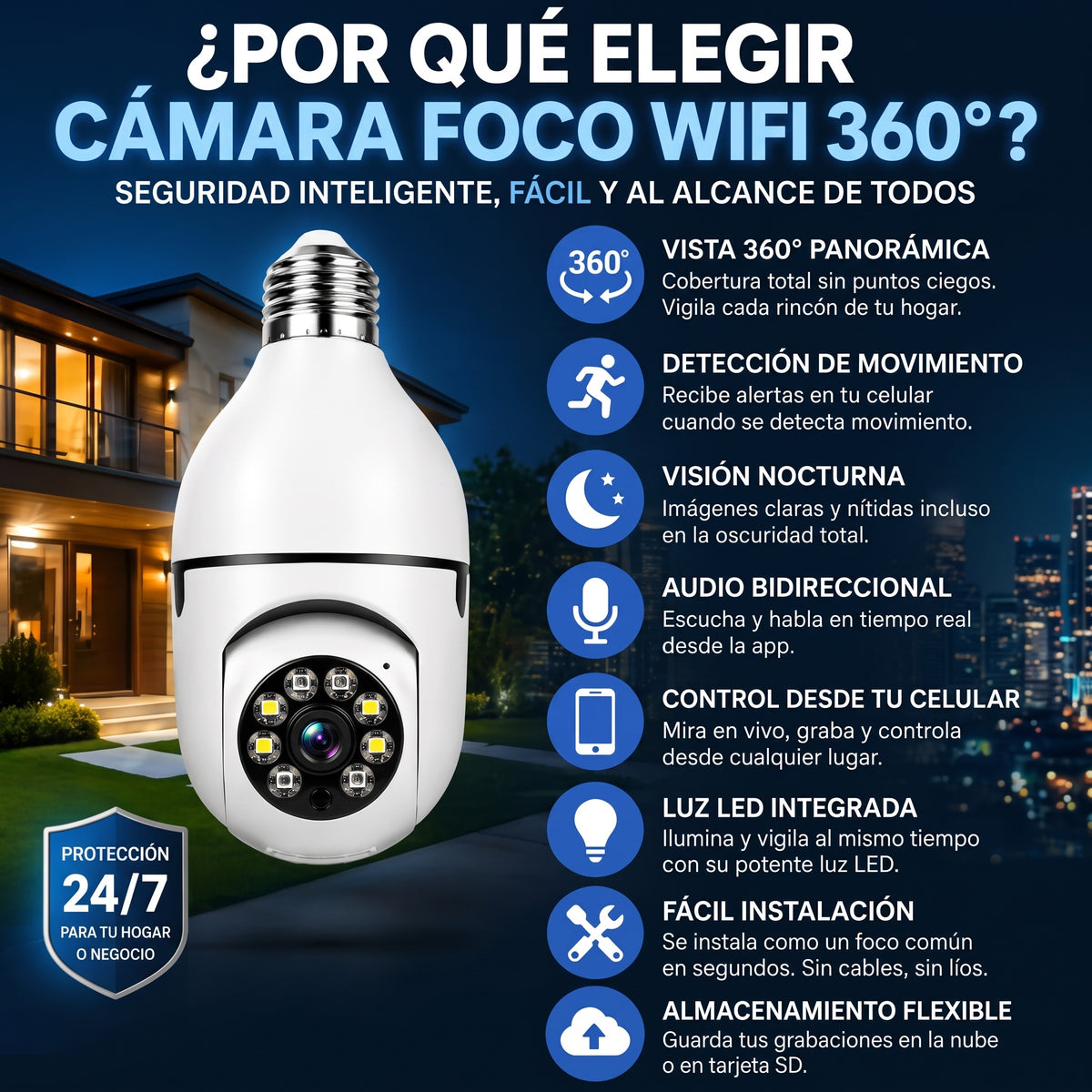 CÁMARA FOCO 360° - Monitoreo remoto - Controla tu espacio estés donde estés