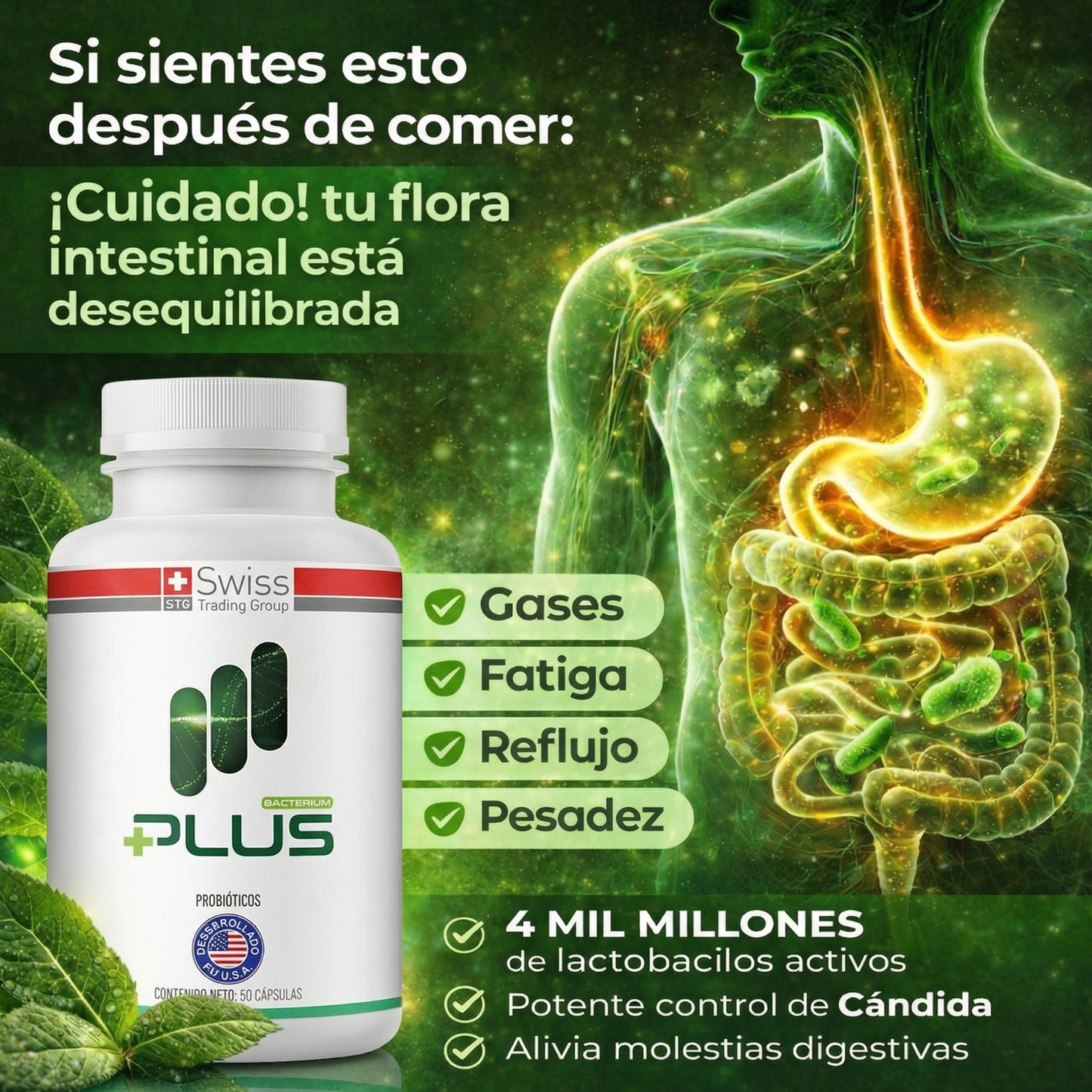 Bacterium Plus™ – Probiótico Control de Cándida – Adiós Hinchazón en 30 Días