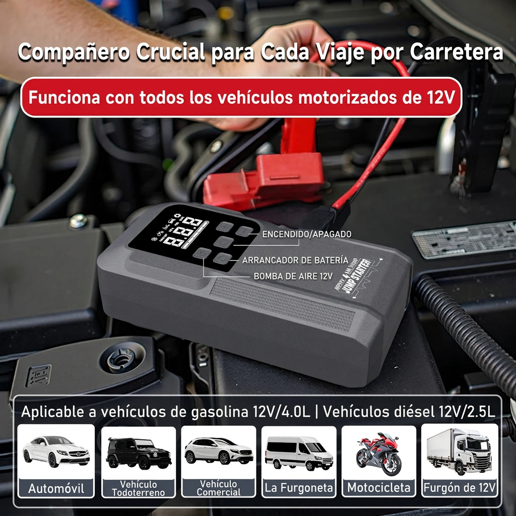 VoltAir Pro™ - Cargador y Compresor Automotriz Inteligente – Evita Quedarte En Pana en Minutos